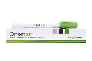 Onset EZ local anesthetic buffering device packaging on a white background